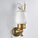 Antique Brass Carved Flower Wall Mounted Ceramic Bathroom Single Cup Toothbrush Holder