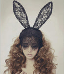 Masquerade Costume Party Black Rabbit Long Ears Headband with Lace Mask