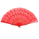 Red Fabric Hand Fan Bronzing Sequin Plastic Folding Purse Girl Party Gift