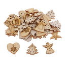 100 Pieces Lots Unfinished Wooden Christmas Shapes Pieces Embellishment for DIY Art Craft Card Making Scrapbooking Christmas Decoration Ornaments