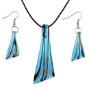 Shining Gorgeous Irregular Triangles Shaped Dangle Necklace Set Blue&Black with Black Rope Fish Hook Dangle Earrings for Wedding
