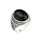 Male Jewelry Vintage Round Ring Black Crystal Flower Carved Mens Ring