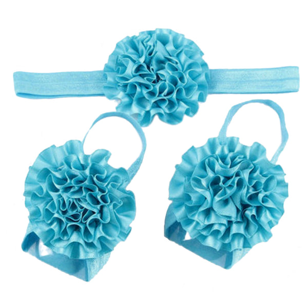 1 Set of 3PCS Baby Infant Headband Foot Flower Elastic Hair Band Accessories Photography Props Head Decor Accessory Blue
