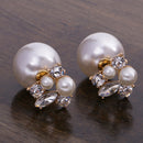 Two-Sided Crystal Rhinestone Faux Pearl Ear Studs Earrings Women Jewelry