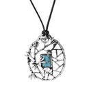 Novelty Myth Net Shaped Leaf Protecting Crack Blue Turquoise Solitaire Pendant Black Weave PU Leather Necklace for Women