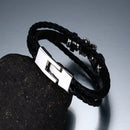 Men Women Black Leather Wristband Cuff Bangle Steampunk Charm Bracelet Gift