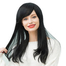 Natural Women's Side Bangs Long Straight Human Hair Heat Resistance Wig Daily Cosplay Costume Party Full Head Wigs Black