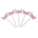 5x Wings with Heart Cake Toppers for Princess Kids Birthday Cake Decoration 3x5cm