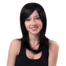 20'' 52cm Women's Mid-Long Straight Shoulder Length Human Hair Wig with Side Bang +Wig Cap, Hair Clip Steel Comb Included