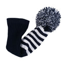 1 Piece White Knit Stripes Pom Pom Golf Club Head Cover Set Headcovers Dark Blue for Driver Fairway Hybrid Wood