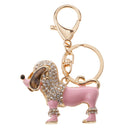 Purse Handbag Car Chain Gift Poodle Dog Keychain Keyring Charm Crystal Pendant Pink