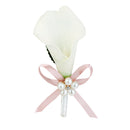 Wedding Party Bridal Groom Calla Lily Flower Boutonniere Corsage Pink Ribbon