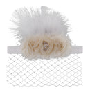 Vintage Beige Flower Feather Headband with Veil Baby Girls Wedding Headpiece