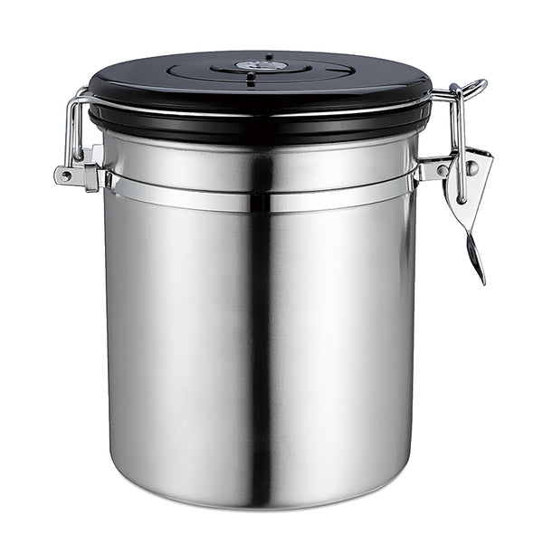 1.5L Capacity Stainless Steel Coffee Tea Canister Jar Box Sugar Storage Pot Seal Can for Home Hotel Office Use Silver