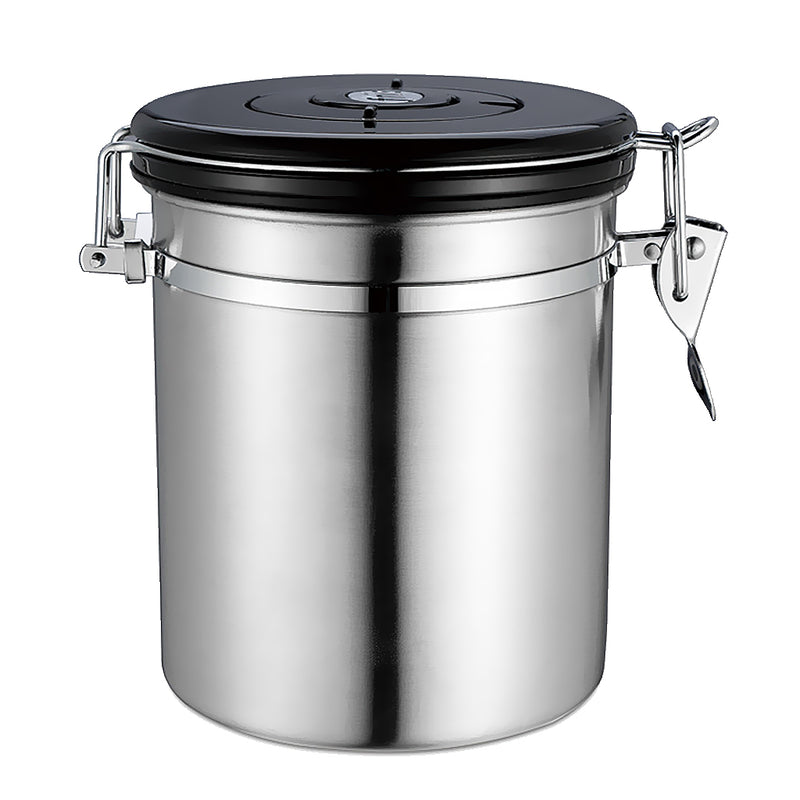 1.5L Capacity Stainless Steel Coffee Tea Canister Jar Box Sugar Storage Pot Seal Can for Home Hotel Office Use Silver