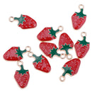 10 Pcs Kawaii StrawberryEnamel Charm Pendants DIY Bracelets Necklaces Craft