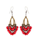 Red Beads Bunch Earrings Dangle Ethnic Tribe Fashion Ear Fish Hook Jewelry