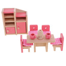 Set of 8 Pieces Pink Dollhouse Miniature Dining Room Furniture Set Kid Pretend Play Toy