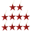 Glitter Star Shape Christmas Tree Hanging Charms Home Decor Ornaments Red Pack Of 10PCS