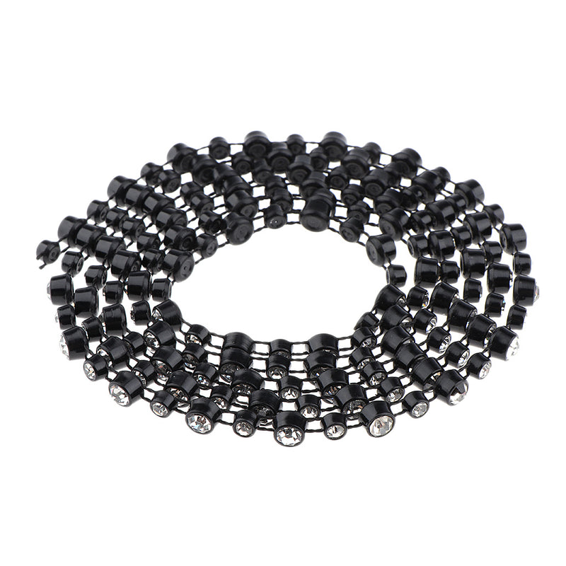 1 Yard Plastic Black 5mm Rhinestone Applique Chain Trim Single Row Round Diamante for Sewing, DIY Crafts