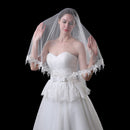 One Tier Flower Edge Wedding Bridal Lace Long Veil 1.5m Ivory No Comb