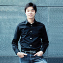 Fashionable Mens Long Sleeve Buttoned Cuffs Pointed Collar Shirt Birthday Party Gift Black XL