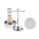 4 in 1 Men's Shaving Kit Soft Nylon Hair Brush + Stainless Steel Shaver Stand & Bowl/Mug + Soap