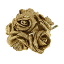Artificial Foam Roses Glitter Powder Flower Bouquet Wedding Party Supplies Bridal Flower Bouquet Decor Pack of 12PCS Gold
