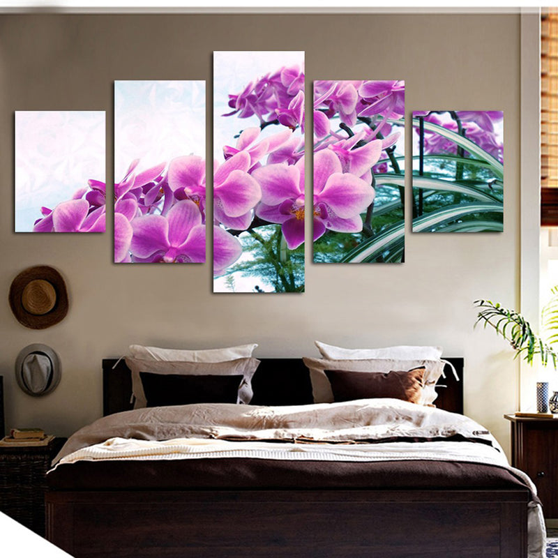 1 Set of 5PCS Canvas Painting for Home Bedroom Cafe Hotel Room Wall Art Wall Decor Paintings Orchid Print Charms 30/40/50cm
