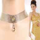 Charm Gold Metal Rhinestone Wide Punk Necklace Choker Collar Bib Chain Statement Jewelry for Women