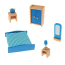 Wooden Dollhouse Miniature Accessories Blue Bedoom Furniture Set Kids Toys