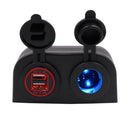 Universal Car Motorcycle Boat 5V 2.1A Red Dual USB Charger+Cigarette Socket