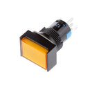 DC 12V Momentary SPDT 5 Pins 16mm Push Button Self lock Square Switch with LED Light Yellow