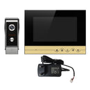 7 Inch Video Door Phone Doorbell Entry Intercom System Kit with 1-camera 1-monitor TFT LCD Screen Unlock IR Night Vision Rainproof Home Security EU Plug (Golden)