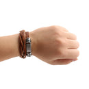 Fashion Vintage Tribal Men Boys Metal Studded Surfer Leather Bangle Cuff Bracelet Brown