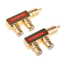 RCA Splitter RCA Male to 2 RCA Female Right Angle Plug Splitter Adapters M/F (Gold-Plated)Metal Connector 2Piece