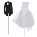 1 Pair Fashion Groom Tuxedo Bride Dress Cake Cupcake Topper Wedding Party Food Stick