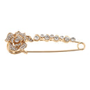 Large Safety Pin Crystal Inlay Rose Flower Pin Head Brooch Hijab Pin - Gold