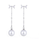 1 Pair Elegant White Faux Pearl Drop Dangle Long Chain Women Tassel Earrings
