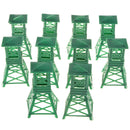 10Pcs Plastic Military Watch Tower Miniature Army Base Building Playset Accessories - Green