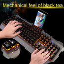 Wired Gaming Keyboard Mechanical Feel Keys Multimedia Backlit w/Phone Holder- Gray