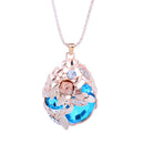 Women Jewelry Wheat Shaped Blue Crystal Pendant Long Necklace Sweater Chain