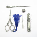 5 Pieces/Set European Vintage Sewing Kit Scissors Thimble Needle Case Awl Threader DIY Tools