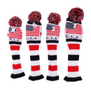 4Pcs Golf Driver Rescue Head Cover Long Neck Pom Pom Fairway Wood Headcovers Knit Socks