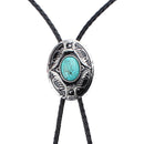Vintage Natural Turquoise Ebossed Enamel Cowboy Rodeo Bolo Leather Necktie