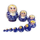 Set of 10pcs Blue Painted Wooden Nesting Dolls Matryoshka Russian Doll Kids Gift