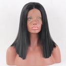 Women's Natural Silky Straight Lace Front Wig Medium Shoulder Length Synthetic Hair Wigs Daily Party Costume - Black 14inch/36cm