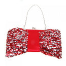 Women Fashionable Party Clothing Accessory Handbag Glittering Sequins Shoulder Hanging Bag With Long Chain Red