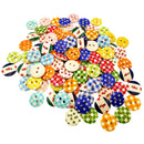 100Pieces Wooden Round Check Pattern 2 Holes Buttons for Sewing Crafts 15mm