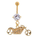 Gold Rhinestone Motorcycle Belly Button Ring Navel Bar Body Piercing Jewelry